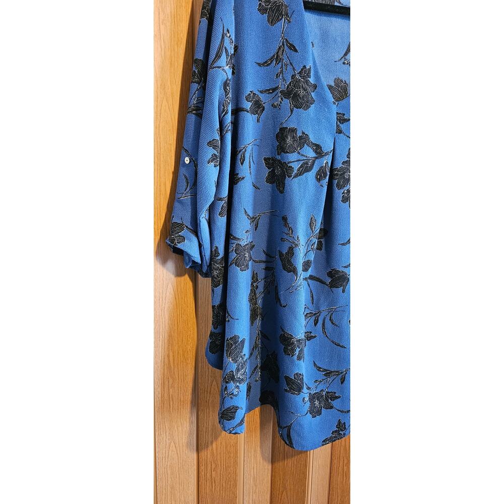 Downing Studios 3X Blue and Black V-Neck Blouse - Picture 3 of 4